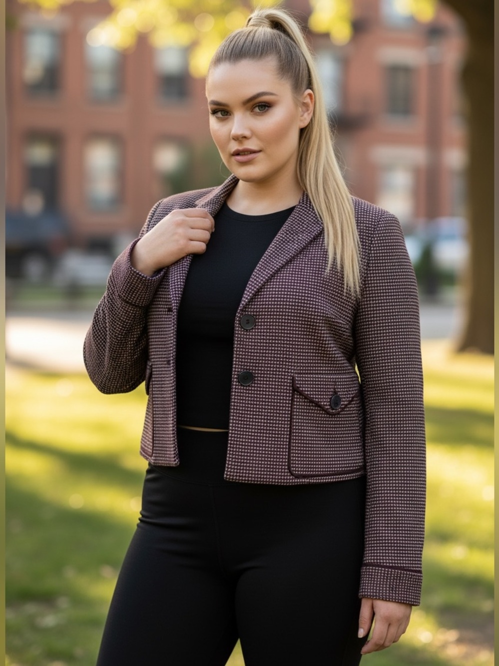 New Adrianna Papell 14 red/black/white tweed 3 button cotton blend retro blazer‎